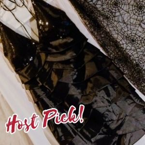 Halter Sequin and Satin little black dress. NWT